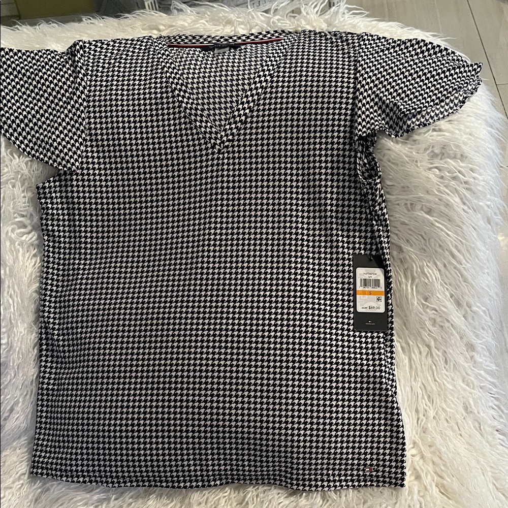 Tommy Hilfiger Black and White Houndstooth Top